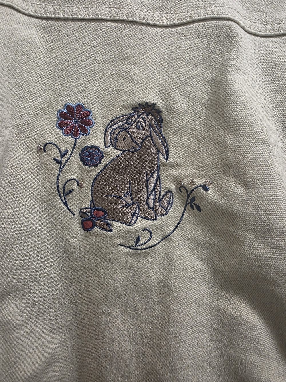 EEYORE Disney Cream Off-White Women's Jean Jacket with Embroidered Collar/Back E